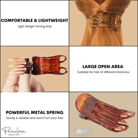 Parcelona French Simply Bear Paw Brown Streaks - Pinza de pelo fino para mujeres y niñas (rayas marrones)