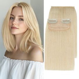 Charites Clip in Hair Extensions Real Human Hair Short Extensions for Women Adding Volume 2 Pcs Invisible Clip on Hairpieces with Thinning 10 Inch Platinum Blonde