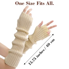 Ymomode Arm Warmers - Arm Warmers Women, Long Fingerless Gloves for Women Cashmere Blended Knitted Y2K Arm Warmers Black Beige