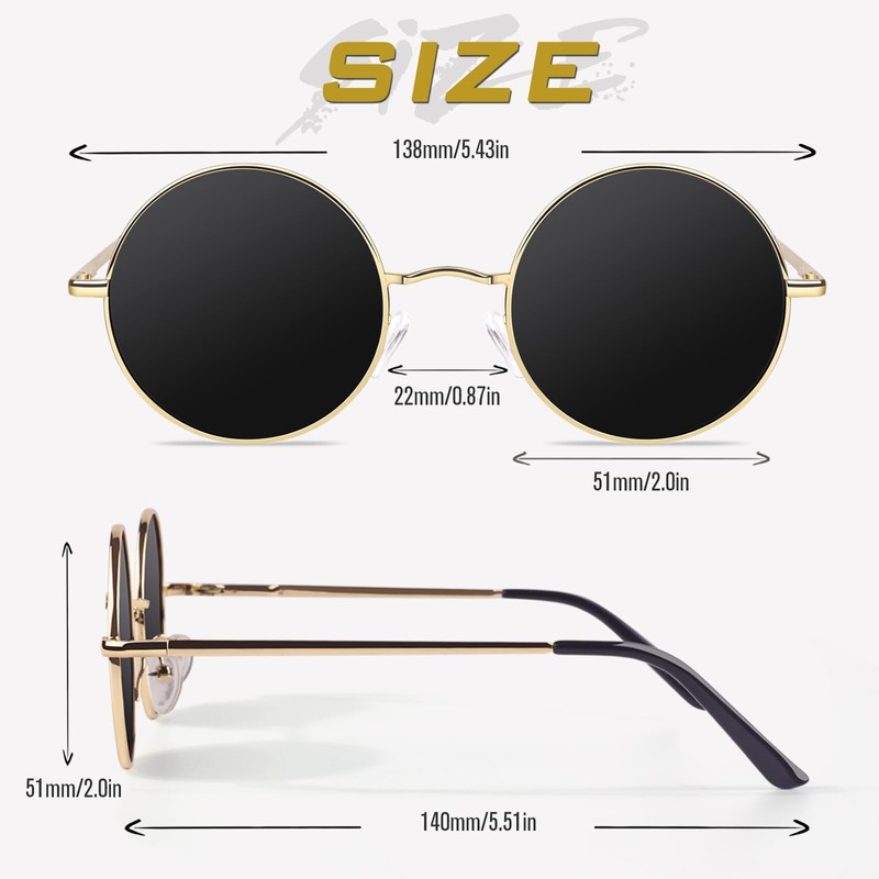 GQUEEN Retro Round Polarised Sunglasses Men Women UV400 Protection MEZ1,