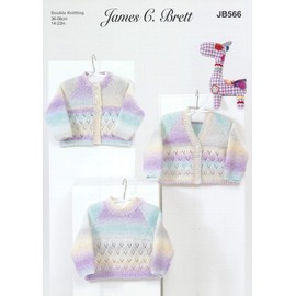 James Brett Double Knit Knitting Pattern Round or V Neck Cardigan & Sweater Baby Marble DK (JB566)