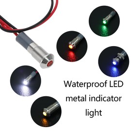 EMSea 5PCS 6mm 12V Metal Signal LED Indicator Light With 140mm Wire for Cars, Vans, Trucks, Boats - White, Green, Red, Blue, Yellow