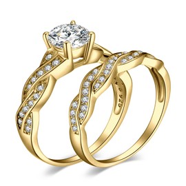 JewelryPalace Infinity 1.5ct Cubic Zirconia Engagement Rings for Women, 14k Yellow Gold Plated 925 Sterling Silver Promise Rings for Her, Anniversary Simulated Diamond Wedding Bands Ring Set Size 10.5
