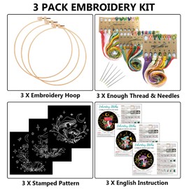 Nuberlic 3 Pack Embroidery Kit for Adults Beginners, Stamped Cross Stitch Mushroom Patterns with Hoop, Thread, Needles & Step-by-Step Guide Easy DIY Starter Kit