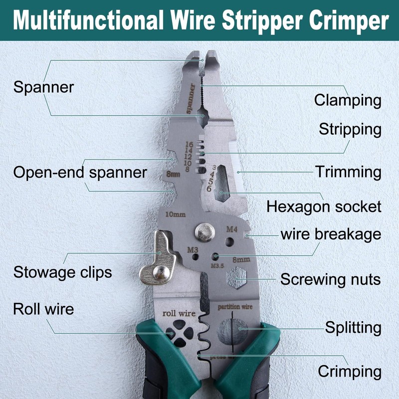 GOLD DEER 10-in-1 Multifunctional Wire Stripper Crimper Wire Stripper Wire
