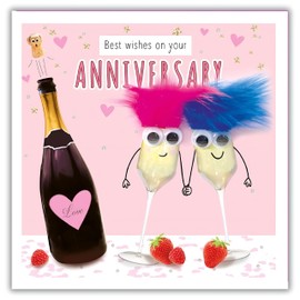 Tracks Publishing Anniversary Card - Happy Anniversary Card with Champagne Glasses Design with Googly Eyes and Fluff Embellishment- Anniversary Card for a Special Couple or Someone Special