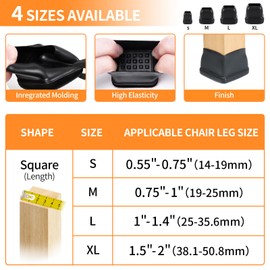 Ezprotekt 24 Pcs Chair Sliders for Carpet, Square Chair Glides for Carpet, Teflon Furniture Pads for Carpet, Chair Leg Protectors Caps for Carpet for Dining Table Chair, Black M (Fit: 0.75"-1")