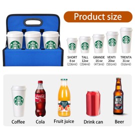 Grekos Portable Drink Carrier, 6 Cup Take Out Cup Carrier, Blue, Casual Portable, Drink Carrier with Handle, Reusable, Foldable