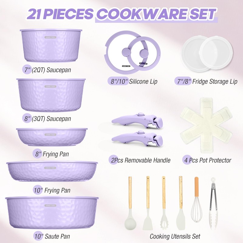 UMETRE pots and Pans Set, Ceramic Nonstick Cookware Set Detachable