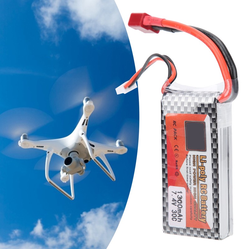 7.4V 1300mAh 30C Lipo Battery with T Plug Rechargeable Lithium