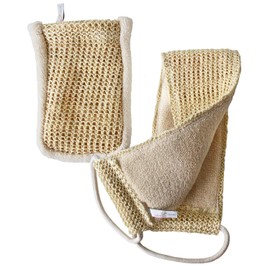 Sisal set in organic quality. Massage strap and exfoliating glove. Suitable for wet massages and dry massages. Exfoliating with back scrubber and massage glove. Organic sisal and organic cotton for wellness and care.