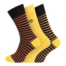 Socksmad Mens 3 Pair Bamboo Crew Socks Oderless Anti Bacterial Moisture Absorbing Breathable Fancy Dress Socks UK 6-11 (UK, Numeric, 6, 11, Regular, Regular, Yellow Stripe)