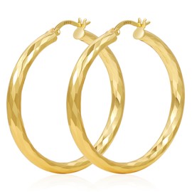 PABBEU Gold Hoop Earrings for Women Hypoallergenic 14k Gold Plated Hoop Earring Lightweight Diamond-Cut Large Gold Hoops Earrings 30/50/70mm