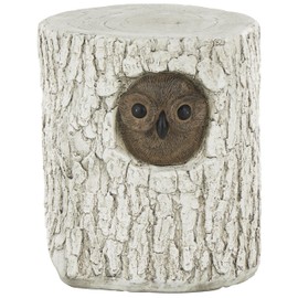 Deco 79 Magnesium Oxide Owl Garden Stool Tree Trunk with Brown Accents, 15" x 15" x 17", White