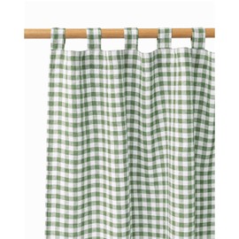 Magic Linen - Forest Green Gingham Tab Top Linen Curtain Panel 53x108 in Size, Boho Bedroom Curtains, Soft Linen Semi Sheer Curtains, 100% Flax Linen Curtains for Living Room