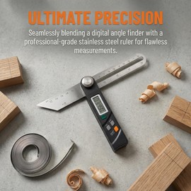 Digital T-Type Angle Ruler with LCD Display, Stainless Steel Protractor Gauge - 2-in-1 Measuring Tool for Angle Measurement, Length Marking, and Miter Cutting - Woodworking, Construction, and DIY