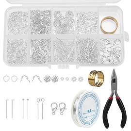 Niboken Jewellery Making Set Jump Rings Jewellery Repair Kit Earrings Craft Making Accessories in Plastic Box 10 Bags for DIY Beginners DIY Adults (Silver)