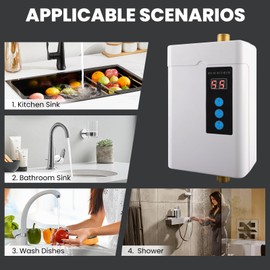 Electric Tankless Water Heater, 3000w Under Sink On Demand Instant Hot Water Heater with Remote,110V Digital Display for Kitchen Bathroom Washing