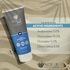 Aloe Up SPF 30 Sport Sunscreen Lotion - Broad Spectrum UVA/UVB High SPF Sunscreen, reef friendly Sunscreen for Body & Face - Waterproof Vacation Sunscreen, Aloe Gel Infused Sunblock Protection - 3 Oz
