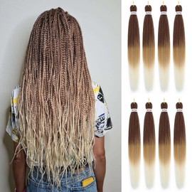 Liang Dian Pre Stretched Braiding Hair Ombre 26 Inch 8 Packs Synthetic Crochet Braids Hot Water Setting Professional Soft Yaki Texture Synthetic Hair Extensions(26Inch 4/27/613)