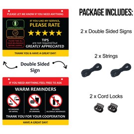 Nebudo Compatible with Lyft & Uber (2-Pack) Tips Rating Appreciated Rideshare Accessories – 7” x 5” – Interior Acrylic Headrest Sign - Rate Me Tip No Smoking for 5 Star Rides for Ride-share