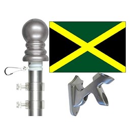 3x5 Jamaica Flag and Flagpole Set International 3x5 foot Tanglefree Flag Pole Set Includes Flag 6 ft Pole and Bracket (Jamaica Spinner Flag Pole Set)