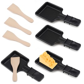 Mini 4 Pieces Non-Stick Grill Pans Square Mini Raclette Grill with 4 Wooden Scoops for Universal Electric Grill Cheese Eggs (Square)