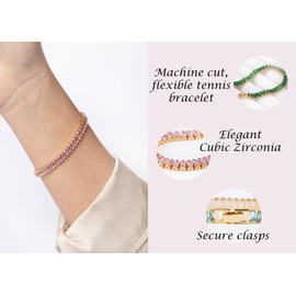 Silver Smile – Gold Plated Minimalist Modern Tennis Bracelet with Green CZ Stones for Womens | Secure Clasp| Birthstone Tennis Bracelets |Bracelets in Multiple Sizes