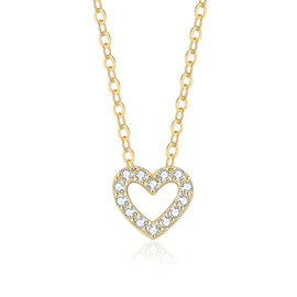 Bopiu Heart Necklace for Women,925 Sterling Silver Heart Pendant Necklaces Gold Open Love Heart Necklace for Women (Gold)