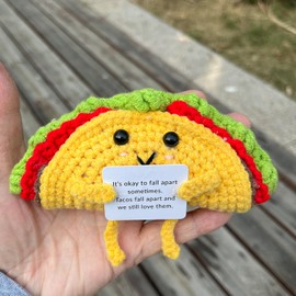 PLWalker Emotional Support Taco Nuggets Plush, Crochet Emotional Support Dumplings, Knitted Doll Fries Inspirational Gift Ornament (Taco with Legs)