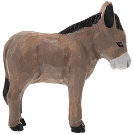 LOGOFUN Wooden Donkey Figurine Wood Carved Statue Handmade Lifelike Animal Sculpture for Home Office Bookshelf Desktop Decoration