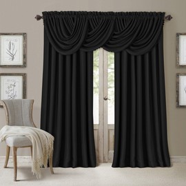 Elrene Home Fashions Cortina de oscurecimiento con Bolsillo para cortinero, para Todas Las Estaciones, Uso eficiente de energía, Negro, 52" x 36" (1 Valance), 1, 1