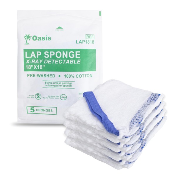 Sterile Lap Sponges, 18" X 18", 5 Count, Xray Detectable,