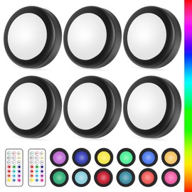 Yiliaw LED Puck-Lichter mit Fernbedienung,AA-Batteriebetriebene Lichter,12 Farben Schrankbeleuchtung,Unterbauleuchten,Drucklichter,Unterschrankbeleuchtung für die Küche,6er-Pack,Weiß
