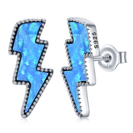Western Opal Lightning Bolt Stud Earrings Sterling Silver Opal Cowgirl Boho Vintage Earrings Jewelry for Women (Blue Opal)