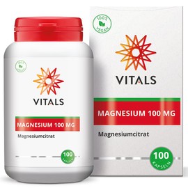 Vitals - Magnesiumcitrat, 100mg, 100 Kapseln. Gut Resorbierbare, Organische Mineralstoffverbindung. Unterstützt das Energieniveau. Für Vegetarier und Veganer geeignet. 100% Vegan.