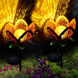 Outdoor Solar Tulip Light, Crackle Globe Glass Metal Flower Decorations Lights for Lawn Ornaments, LED Lotus Hollow Petal Stake Light for Patio Yard Lawn Walkway Ground (Tulip - 2pcs)