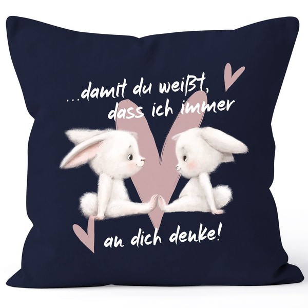 SpecialMe® Cushion Cover Saying Gift Love Friendship Rabbit Couple Heart Damit du weißt DASS ich an Dich denke Navy 40 cm x 40 cm