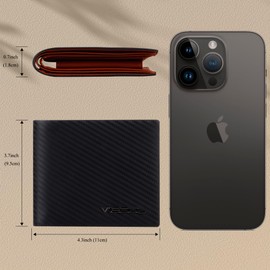 VISOUL Q09 Men's Leather Wallet with ID Window and Coin Compartment & RFID Protection Genuine Leather Wallet for Men Wallet Wallet, carbon+a10 brown, Casual