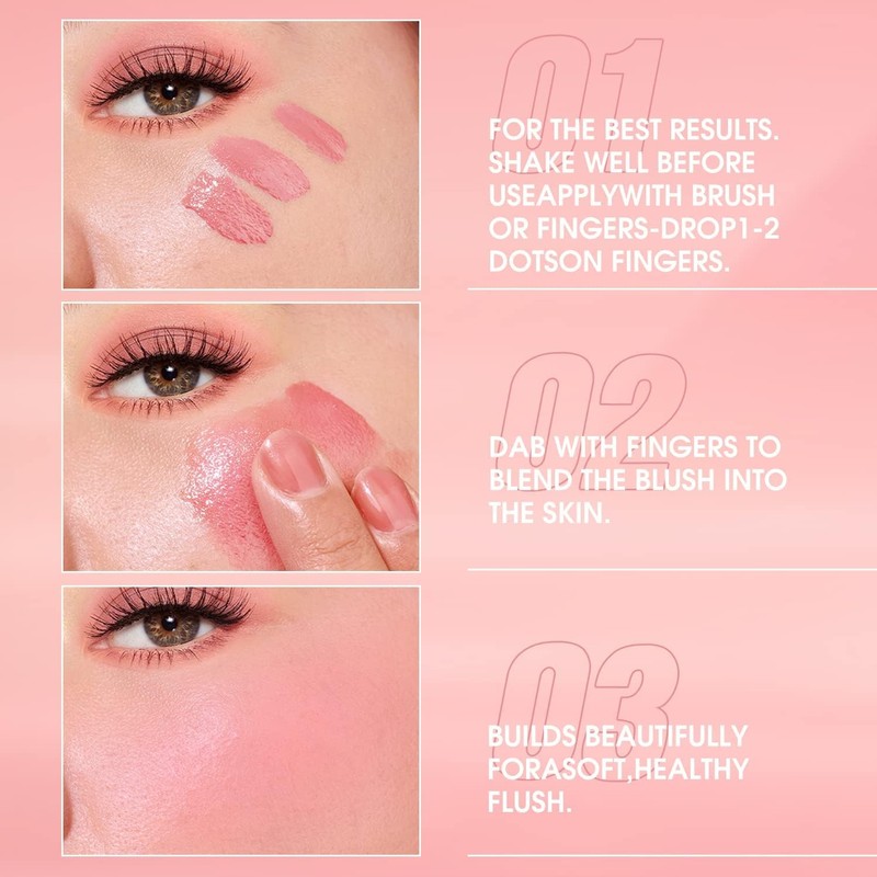 Liquid Blush for Cheeks, Soft Texture, Lightweight and Breathable, Long