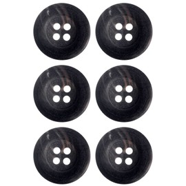 Mibo Buttons & Accessories 6pcs Polyester Rod Horn Button - 4 Hole - Wide Dome Rim - 32L(20mm) - Black Mix - Matte Finish