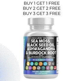 BOGO OFFER - MultiMineral Sea Moss Black Seed Oil Ashwagandha Turmeric Bladderwrack Burdock Vitamin C Vitamin D3 with Elderberry Manuka Dietary Pills:_Buy 2 Get 2 FREE