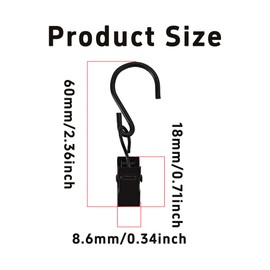 Runseaway 60Pcs 2.4 Inch Metal S Hooks Curtain Clips, Black Curtain Hooks Hanging Clips for Party Lights, Art Craft Display, Gutter Hangers, Home Decoration, Towel Clips