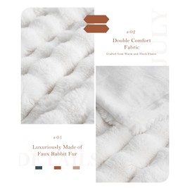 July Reversible Faux Rabbit Fur Throw Blanket, Cozy Plush Bubble Fleece Blanket for Couch, Luxury Cute Cozy Furry Blanket for Bed, White, 60" x 70", SC-WE6070
