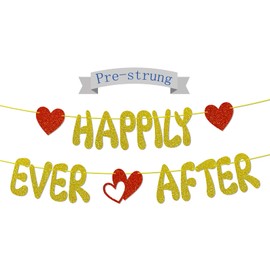 Happily Ever After Glitter Banner, NO-DIY,Bachelorette Wedding Party Banner Bridal Shower Banner Gold, Wedding Engagement Party Supplies