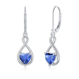 Seiyang Sapphire Birthstone Dangle Drop Earrings for Women 925 Sterling Silver Infinity Blue Gemstone September Heart Birthstone Leverback Earrings Birthday Jewelry Gifts for Her