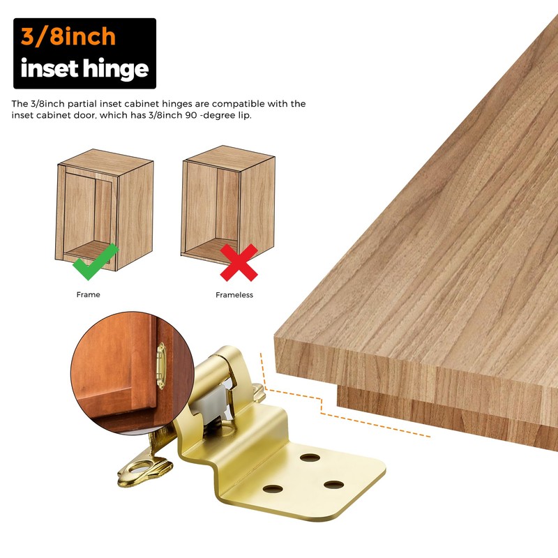 Ravinte 60 Packs (30 Pairs) 3/8" Inset Gold Cabinet Hinge,Self