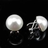 Minoplata Half Pearl Earrings 16mm Omega Clasp 925 Sterling Silver