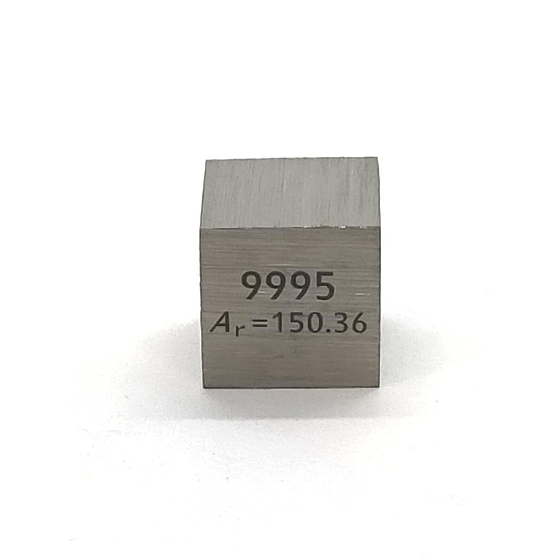Elemental Specimen Samarium Sm (0.4 inch (10 mm) Cube, Engraved