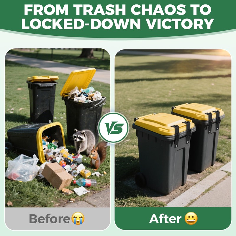 Bear Proof Trash Can Lock，Heavy-Duty Adjustable Garbage Bin Lid Locks